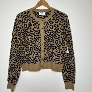 NWT Old Navy Cardigan Sweater Size M Cheetah Animal Print Crew Neck Brown